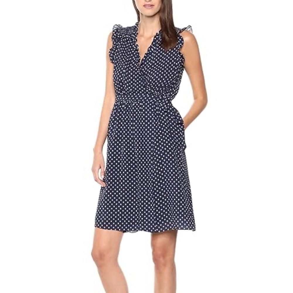 Rebecca Taylor Navy Polka Dot Silk Wrap Dress Size 4